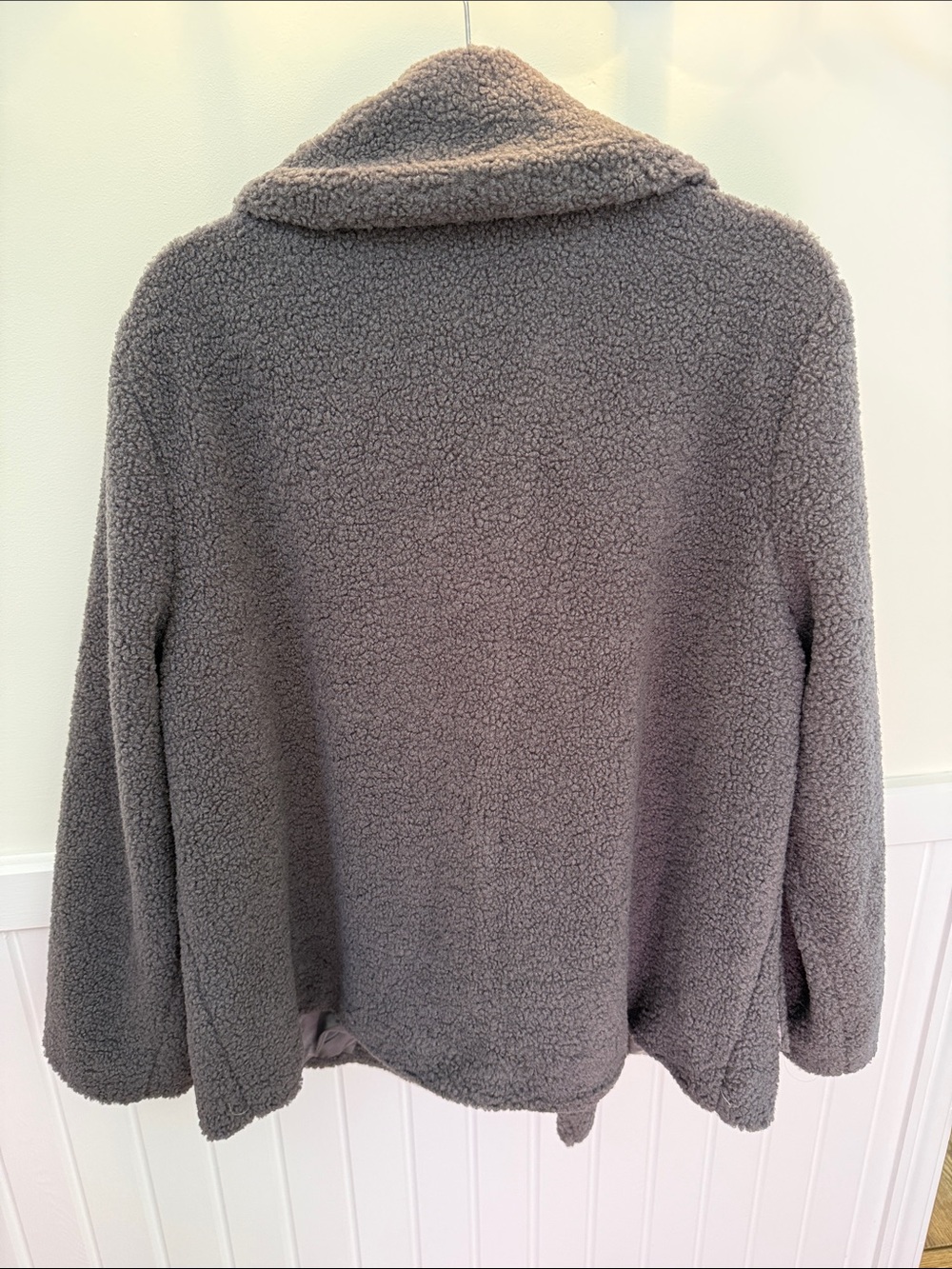 Emery Rose Gray Teddy Sherpa Jacket Large Cozy Oversized Faux Fur Coat EUC - Picture 4 of 5